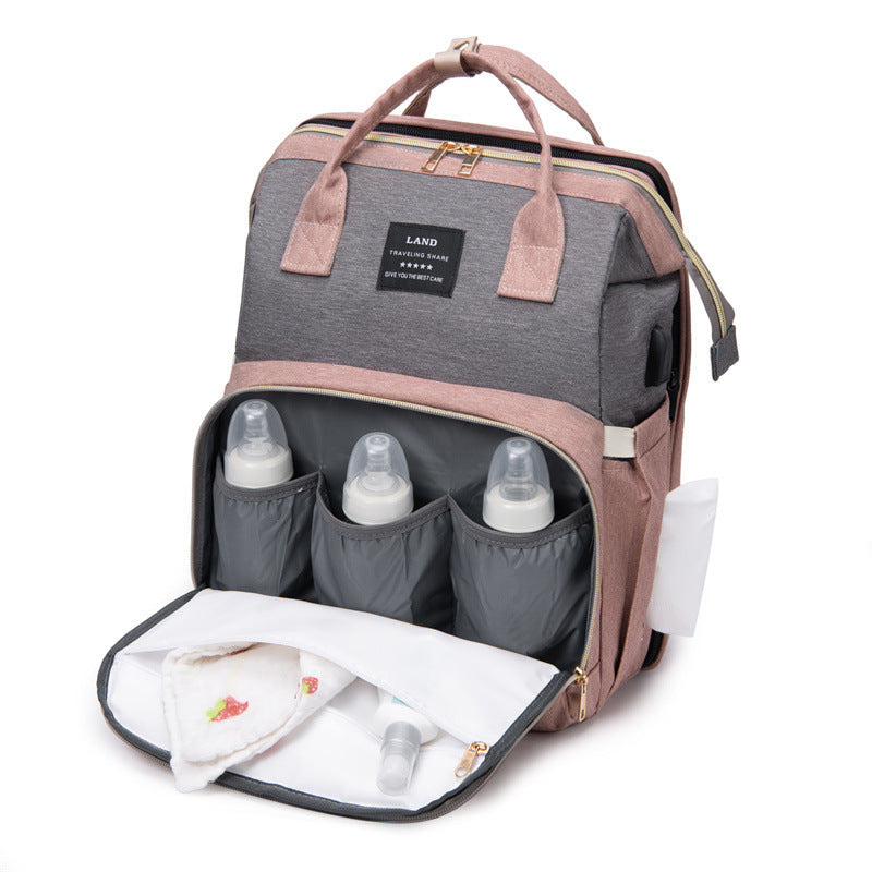 Multi-functional folding baby crib travel milk bottle large-capacity dry-wet separation mother and baby bag